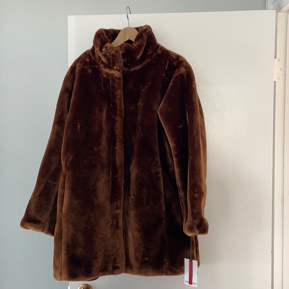 Nine West Plush Faux Fur Coat, XL